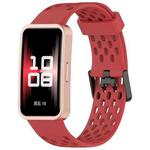 For Huawei Band 9 / 9 NFC / 8 / 8 NFC Hole Style Dual Black Buckle Silicone Watch Band(Red)