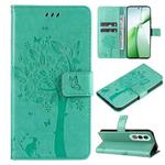 For OnePlus Nord CE4 Tree & Cat Embossed Pattern Flip Leather Phone Case(Green)