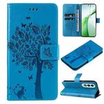 For OnePlus Nord CE4 Tree & Cat Embossed Pattern Flip Leather Phone Case(Blue)