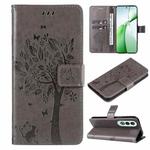 For OnePlus Nord CE4 Tree & Cat Embossed Pattern Flip Leather Phone Case(Grey)