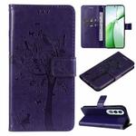 For OnePlus Nord CE4 Tree & Cat Embossed Pattern Flip Leather Phone Case(Purple)