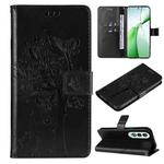 For OnePlus Nord CE4 Tree & Cat Embossed Pattern Flip Leather Phone Case(Black)