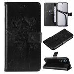 For Realme C65 4G Tree & Cat Embossed Pattern Flip Leather Phone Case(Black)