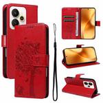 For Realme 15 5G Tree & Cat Embossed Pattern Flip Leather Phone Case(Red)