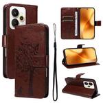 For Realme 15 5G Tree & Cat Embossed Pattern Flip Leather Phone Case(Coffee)