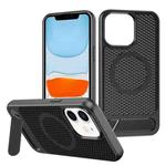 For iPhone 11 Honeycomb Cooling MagSafe Phone Case with Invisible Holder(Black)