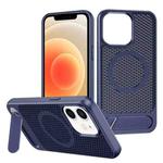 For iPhone 12 / 12 Pro Honeycomb Cooling MagSafe Phone Case with Invisible Holder(Blue)
