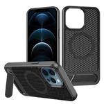 For iPhone 12 Pro Max Honeycomb Cooling MagSafe Phone Case with Invisible Holder(Black)