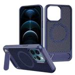 For iPhone 12 Pro Max Honeycomb Cooling MagSafe Phone Case with Invisible Holder(Blue)
