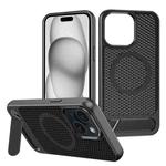 For iPhone 14 Plus / 15 Plus Honeycomb Cooling MagSafe Phone Case with Invisible Holder(Black)