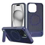 For iPhone 14 Plus / 15 Plus Honeycomb Cooling MagSafe Phone Case with Invisible Holder(Blue)