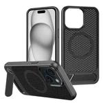 For iPhone 15 Honeycomb Cooling MagSafe Phone Case with Invisible Holder(Black)