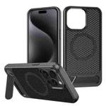 For iPhone 15 Pro Honeycomb Cooling MagSafe Phone Case with Invisible Holder(Black)