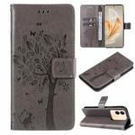 For vivo V29e Global / Y200 5G Global Tree & Cat Embossed Pattern Flip Leather Phone Case(Grey)