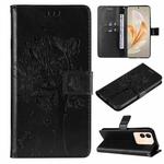 For vivo V29e Global / Y200 5G Global Tree & Cat Embossed Pattern Flip Leather Phone Case(Black)