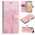 For vivo V29e Global / Y200 5G Global Tree & Cat Embossed Pattern Flip Leather Phone Case(Rose Gold)