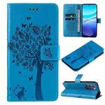 For vivo V40 SE 5G / Y100 IDN Tree & Cat Embossed Pattern Flip Leather Phone Case(Blue)