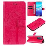 For vivo V40 SE 5G / Y100 IDN Tree & Cat Embossed Pattern Flip Leather Phone Case(Rose Red)