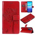 For vivo V40 SE 5G / Y100 IDN Tree & Cat Embossed Pattern Flip Leather Phone Case(Red)