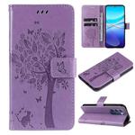 For vivo Y200e 5G Global / V30 Lite India Tree & Cat Embossed Pattern Flip Leather Phone Case(Light Purple)