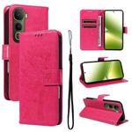 For vivo Y400 5G Tree & Cat Embossed Pattern Flip Leather Phone Case(Rose Red)