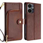 For Itel P55+ 4G Zipper Bag Leather Phone Case(Brown)