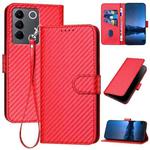 For vivo V27 5G / V27 Pro 5G Global YX0070 Carbon Fiber Buckle Leather Phone Case with Lanyard(Red)