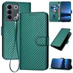 For vivo V27e 4G Global / T2 4G Global YX0070 Carbon Fiber Buckle Leather Phone Case with Lanyard(Dark Green)