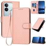 For vivo V29 5G Global / V29 Pro YX0070 Carbon Fiber Buckle Leather Phone Case with Lanyard(Pink)