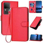 For vivo V30 5G / V30 Pro 5G Global YX0070 Carbon Fiber Buckle Leather Phone Case with Lanyard(Red)
