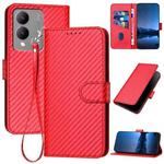 For vivo Y17s 4G Global / Y28 5G India YX0070 Carbon Fiber Buckle Leather Phone Case with Lanyard(Red)