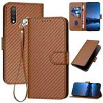 For vivo Y19/U3/Y5s/Z5i/U20 YX0070 Carbon Fiber Buckle Leather Phone Case with Lanyard(Coffee)