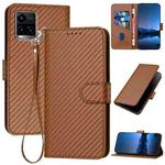 For vivo Y33s 4G Global / Y21t YX0070 Carbon Fiber Buckle Leather Phone Case with Lanyard(Coffee)