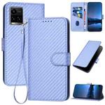 For vivo Y33s 4G Global / Y21t YX0070 Carbon Fiber Buckle Leather Phone Case with Lanyard(Light Purple)