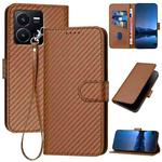 For vivo Y35 4G/Y22 4G/Y22s 4G YX0070 Carbon Fiber Buckle Leather Phone Case with Lanyard(Coffee)