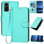 For vivo Y55 5G/Y55s 5G 2023 Global YX0070 Carbon Fiber Buckle Leather Phone Case with Lanyard(Light Blue)