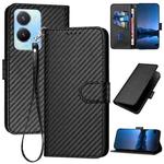 For vivo Y56 5G/Y16 4G/Y02s 4G Global YX0070 Carbon Fiber Buckle Leather Phone Case with Lanyard(Black)