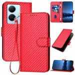 For vivo Y78+ 5G Global YX0070 Carbon Fiber Buckle Leather Phone Case with Lanyard(Red)