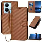 For vivo Y78+ 5G Global YX0070 Carbon Fiber Buckle Leather Phone Case with Lanyard(Coffee)