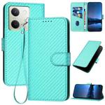 For vivo Y100 5G Global YX0070 Carbon Fiber Buckle Leather Phone Case with Lanyard(Light Blue)