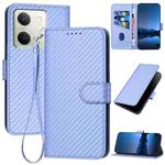 For vivo Y100 5G Global YX0070 Carbon Fiber Buckle Leather Phone Case with Lanyard(Light Purple)