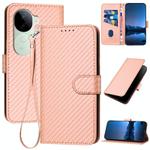 For vivo iQOO Z9s / V40e India YX0070 Carbon Fiber Buckle Leather Phone Case with Lanyard(Pink)