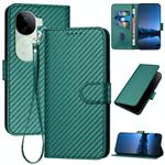 For vivo iQOO Z9s / V40e India YX0070 Carbon Fiber Buckle Leather Phone Case with Lanyard(Dark Green)