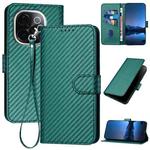 For vivo iQOO Z9s Pro / T3 Pro 5G India YX0070 Carbon Fiber Buckle Leather Phone Case with Lanyard(Dark Green)