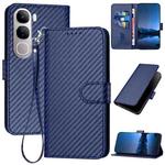 For vivo Y300 / V40 Lite 4G / 5G IDN YX0070 Carbon Fiber Buckle Leather Phone Case with Lanyard(Royal Blue)