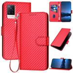 For vivo S9 YX0070 Carbon Fiber Buckle Leather Phone Case with Lanyard(Red)