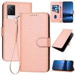 For vivo S9 YX0070 Carbon Fiber Buckle Leather Phone Case with Lanyard(Pink)