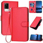 For vivo S9e YX0070 Carbon Fiber Buckle Leather Phone Case with Lanyard(Red)