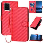 For vivo S10 / S10 Pro YX0070 Carbon Fiber Buckle Leather Phone Case with Lanyard(Red)