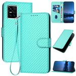 For vivo S10 / S10 Pro YX0070 Carbon Fiber Buckle Leather Phone Case with Lanyard(Light Blue)